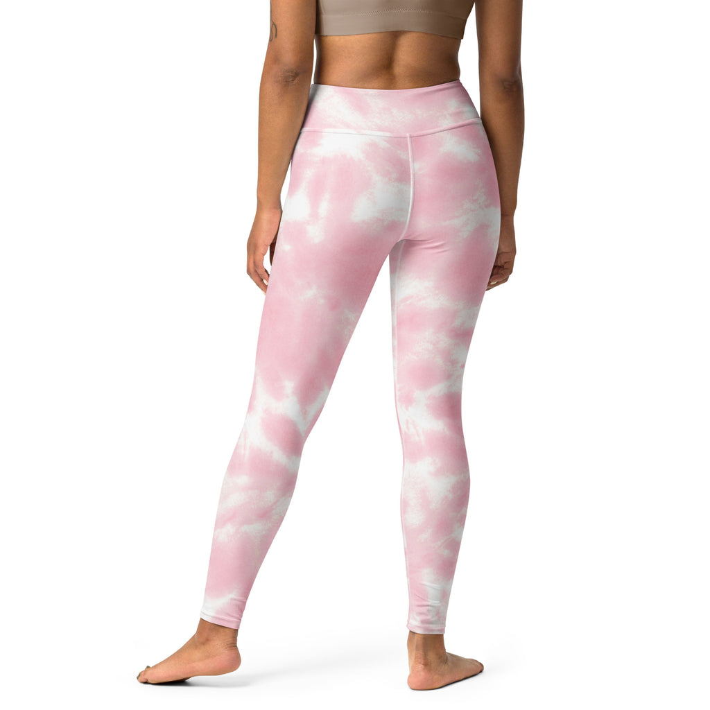 Women’s pink and white tie dye high waisted buttery soft yoga leggings for comfortable workout wear