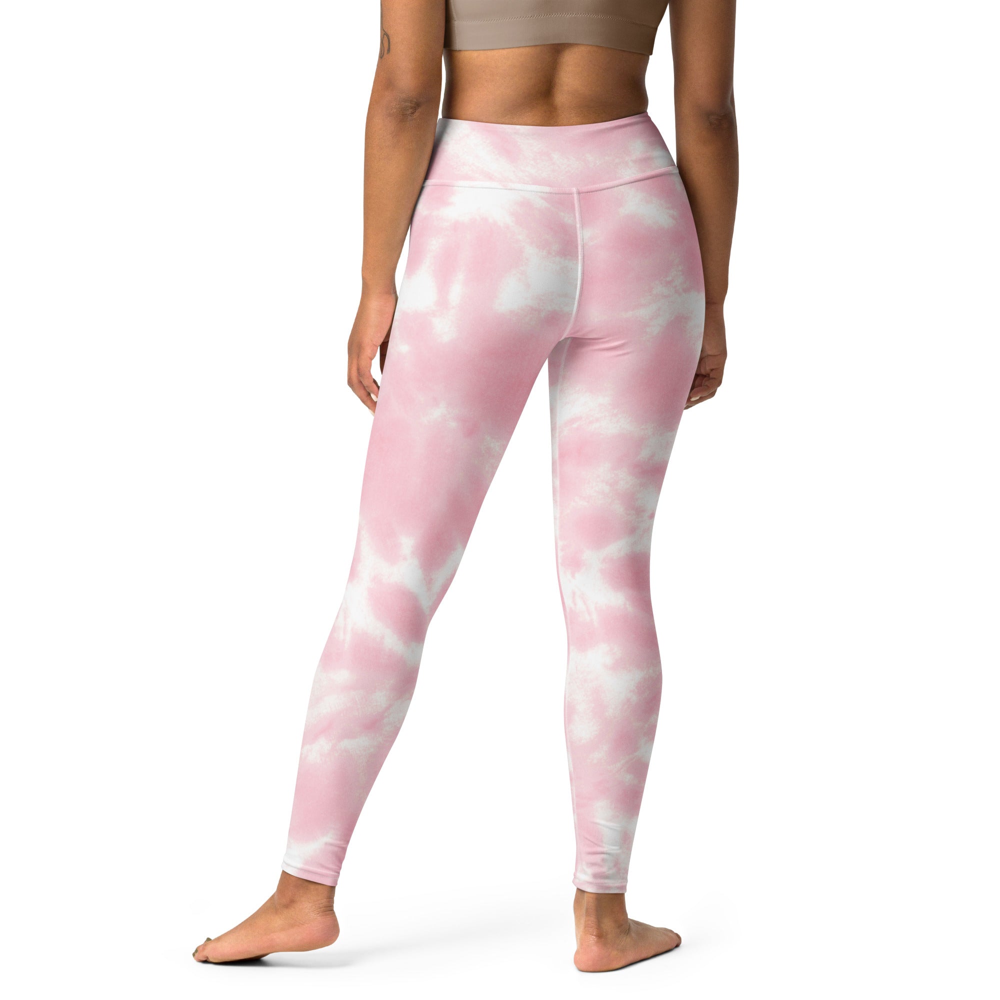 Women’s pink and white tie dye high waisted buttery soft yoga leggings for comfortable workout wear