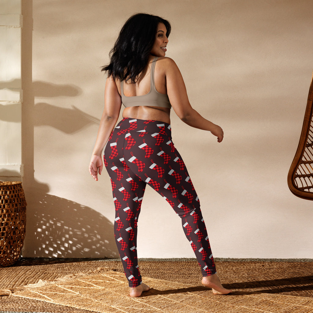 Women’s christmas stocking buttery soft yoga leggings with red and white grape pattern high waisted design