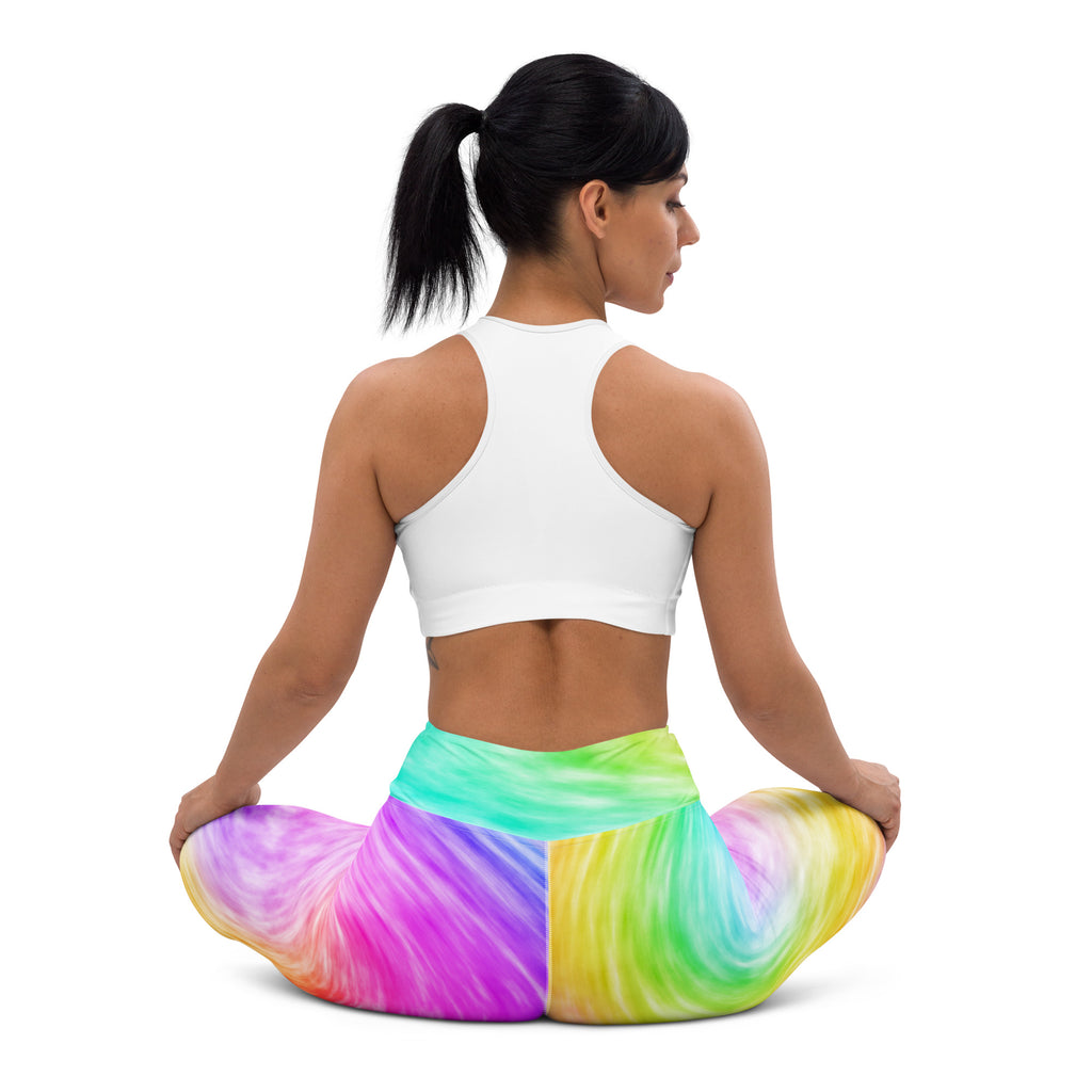 Women’s rainbow tie dye high waisted buttery soft yoga leggings with stretchy quick drying fabric