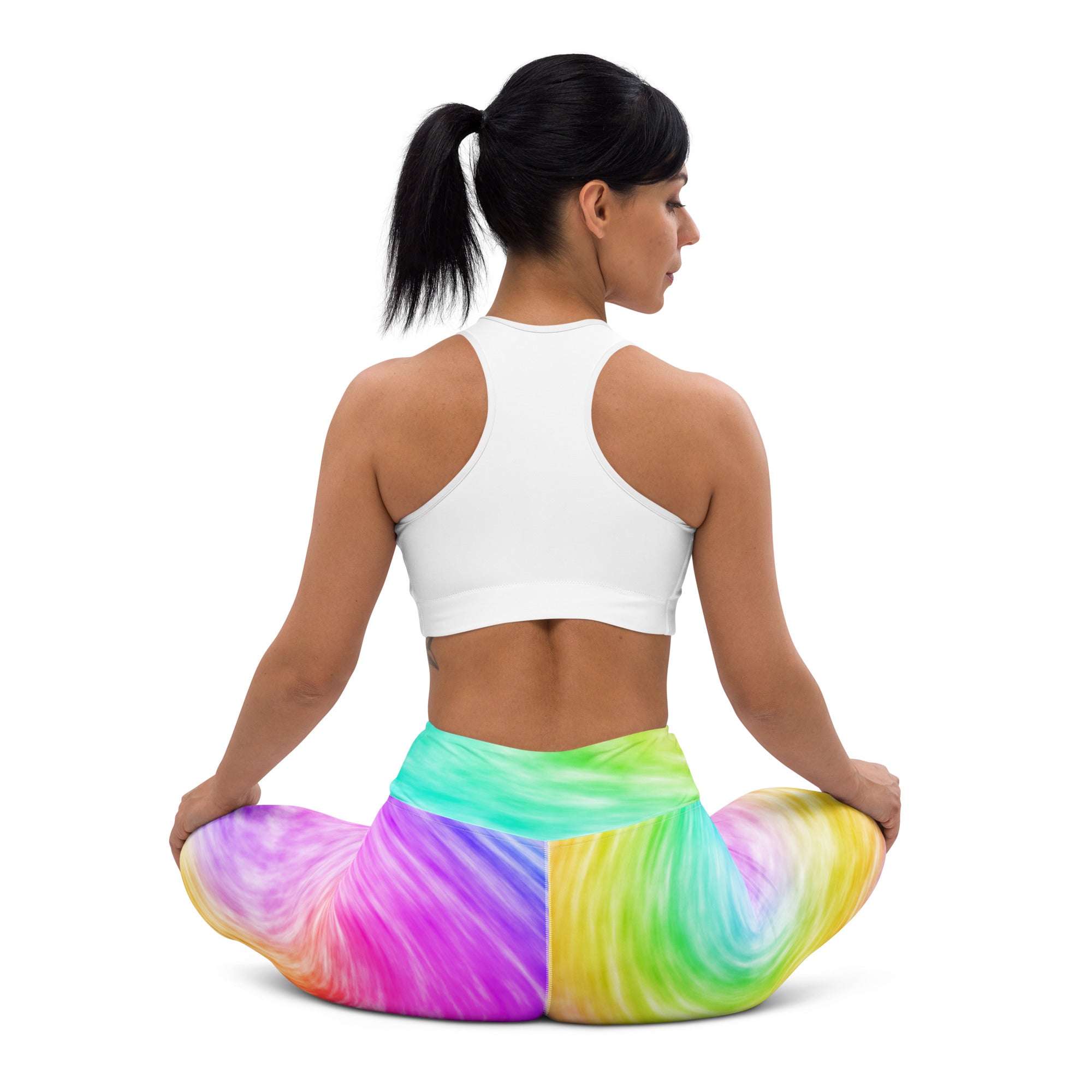 Women’s rainbow tie dye high waisted buttery soft yoga leggings with stretchy quick drying fabric