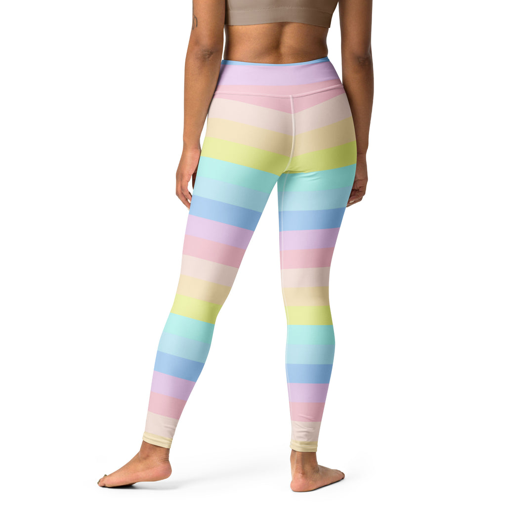 Women’s pastel rainbow stripe high waisted buttery soft yoga leggings with quick drying fabric