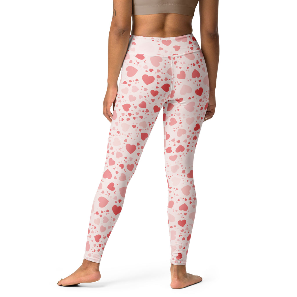 Women’s soft pink heart buttery soft high waisted yoga leggings with quick drying fabric and comfortable fit