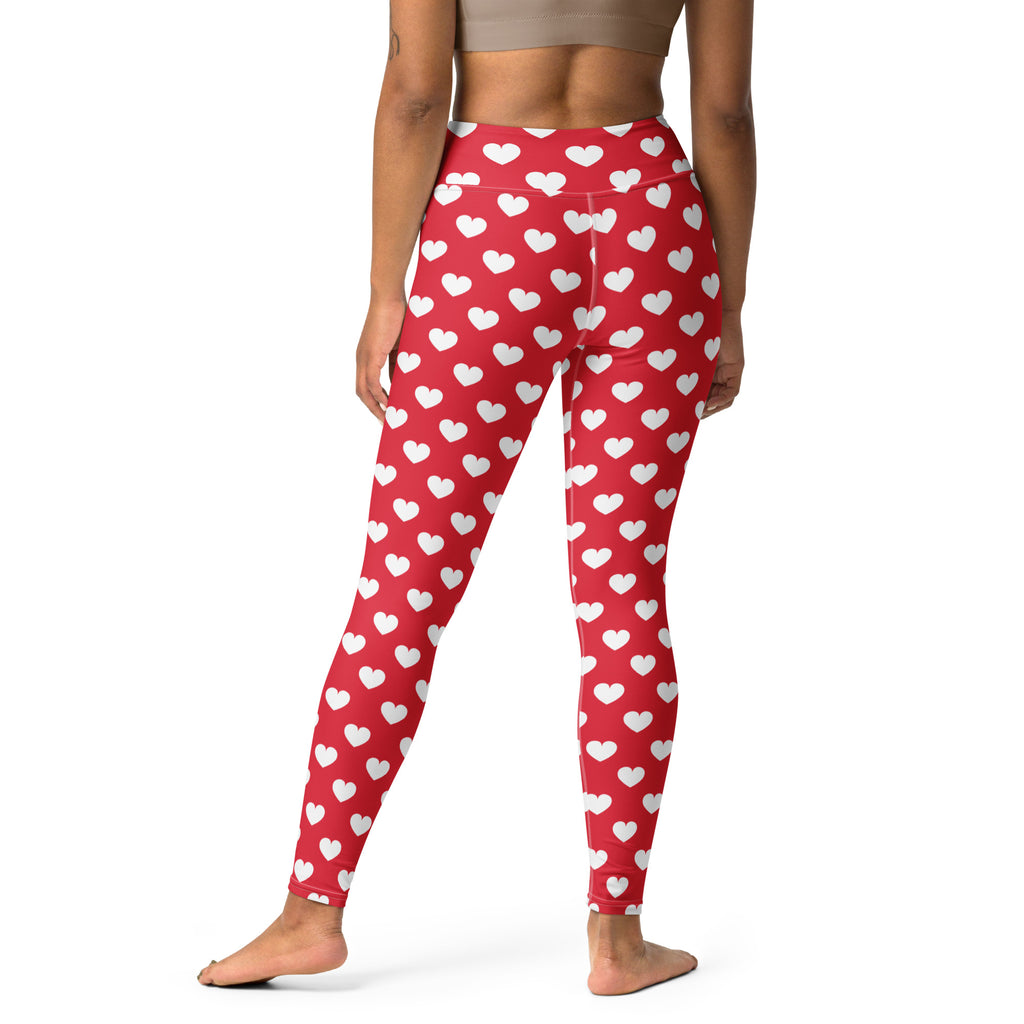 Women’s red heart buttery soft high waisted yoga leggings designed for quick drying and comfortable fit