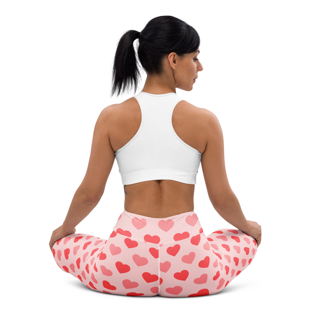 Women’s pink and red heart pattern buttery soft high waisted yoga leggings with quick drying fabric