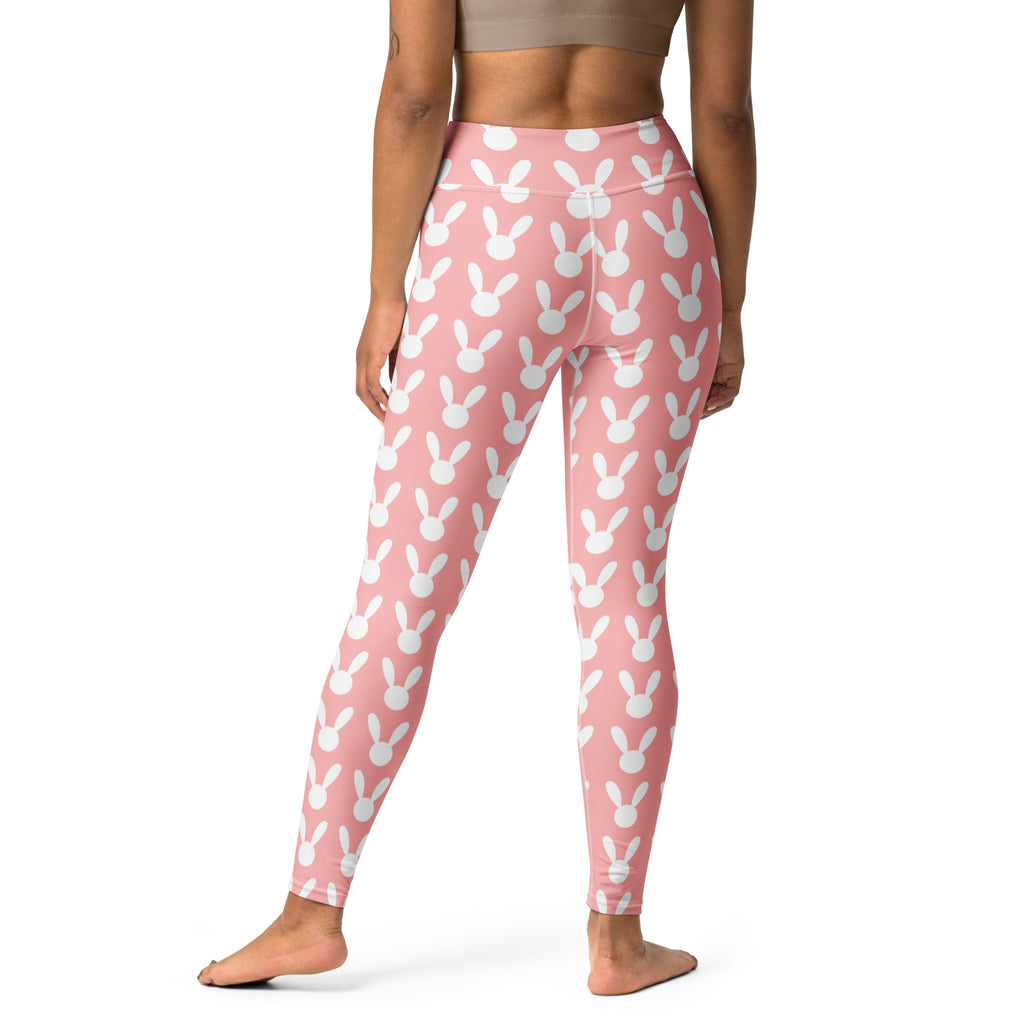 Women’s pink bunny print high waisted buttery soft yoga leggings designed for quick drying and comfort
