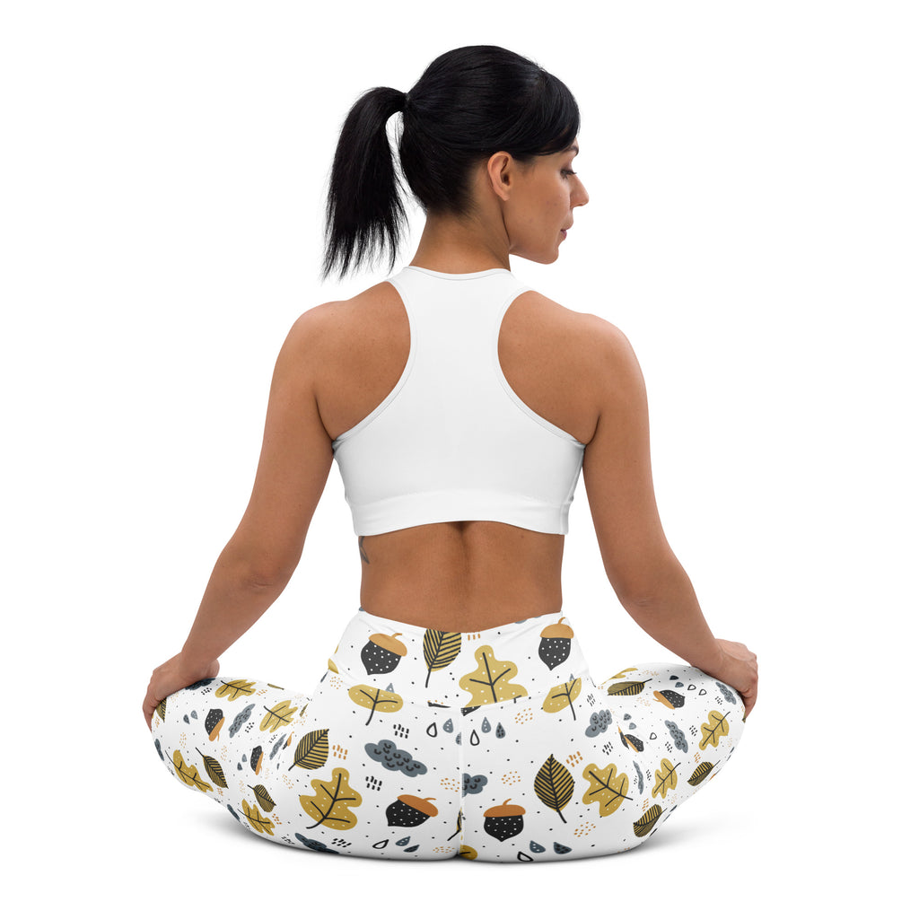 Women's Fall Leaves & Acorn Buttery Soft Yoga Leggings - Quick Drying, High Waisted Comfort
