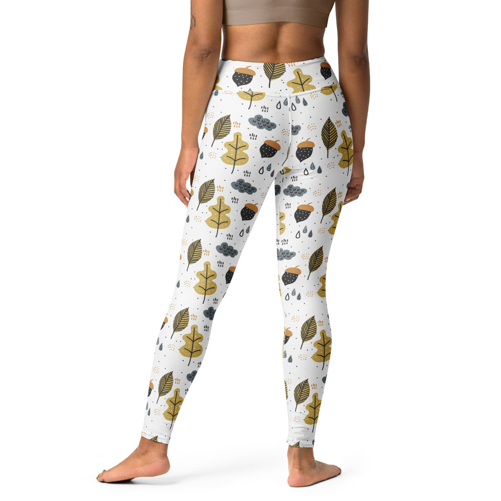 Women's Fall Leaves & Acorn Buttery Soft Yoga Leggings - Quick Drying, High Waisted Comfort