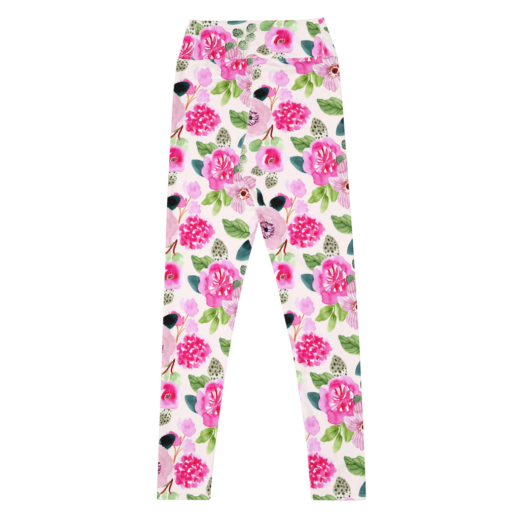 Women's Pink Watercolor Floral Buttery Soft Yoga Leggings - Quick Drying, High Waisted Comfort
