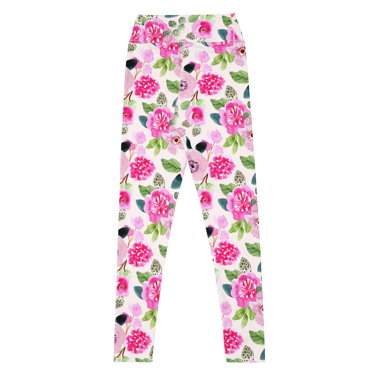 Women's Pink Watercolor Floral Buttery Soft Yoga Leggings - Quick Drying, High Waisted Comfort