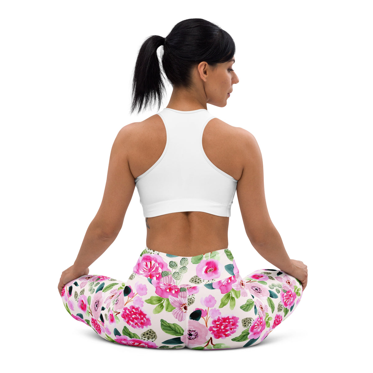 Women's Pink Watercolor Floral Buttery Soft Yoga Leggings - Quick Drying, High Waisted Comfort