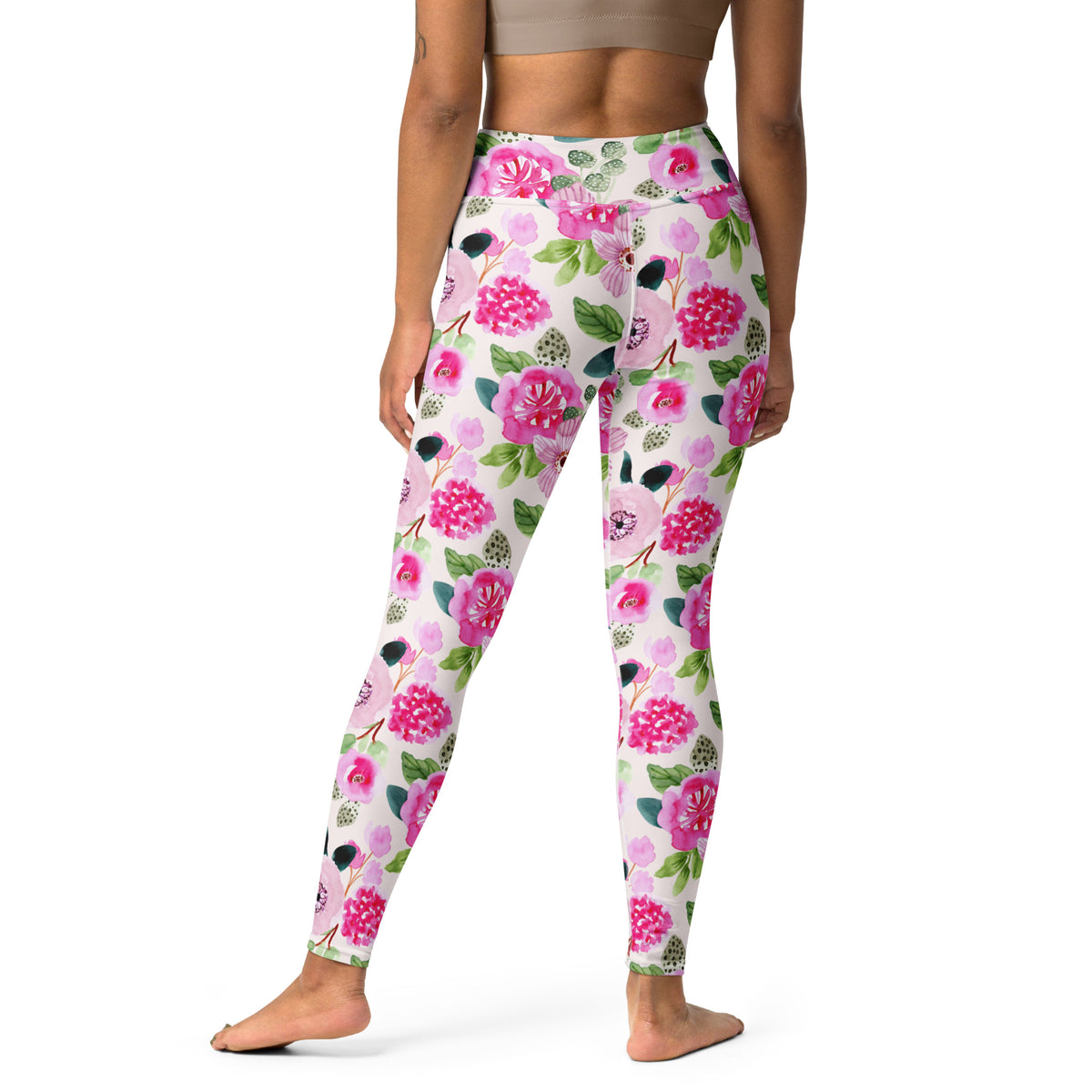 Women's Pink Watercolor Floral Buttery Soft Yoga Leggings - Quick Drying, High Waisted Comfort