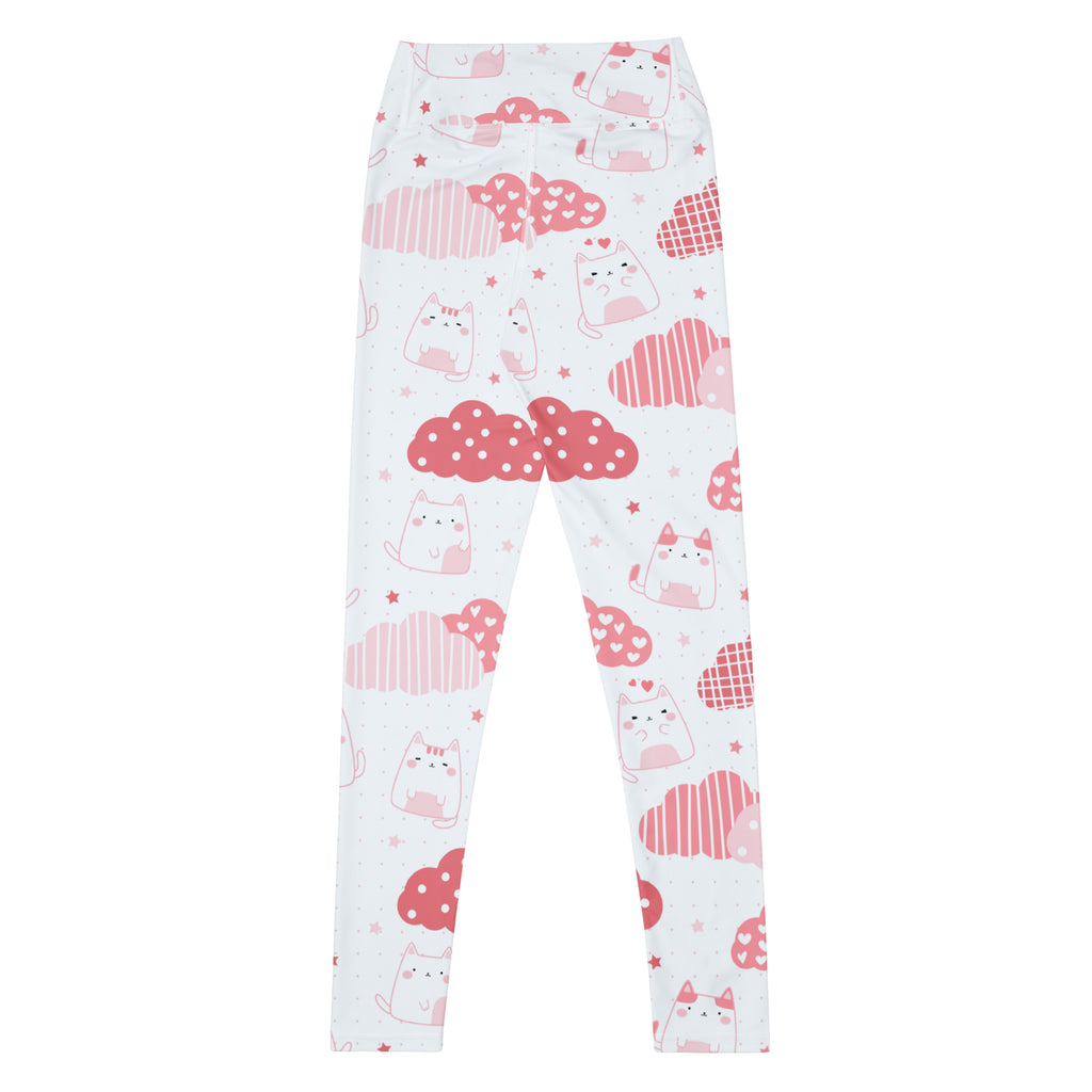 Women's Pink Cat Valentine Buttery Soft Yoga Leggings - Quick Drying, High Waisted Comfort