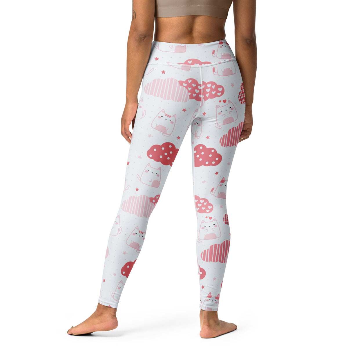Women's Pink Cat Valentine Buttery Soft Yoga Leggings - Quick Drying, High Waisted Comfort