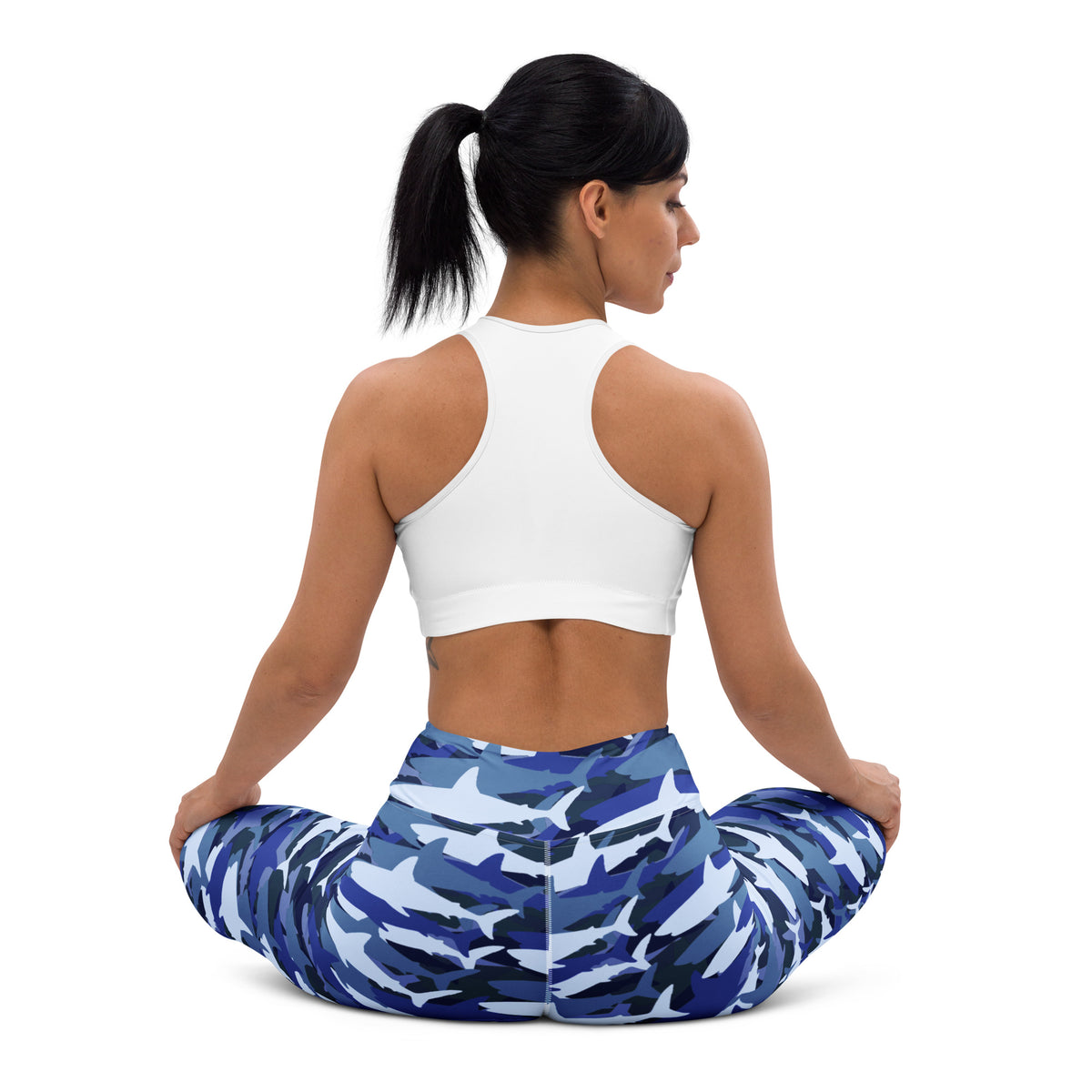 Women's Blue Shark Camouflage Buttery Soft Yoga Leggings - Quick Drying, High Waisted Comfort