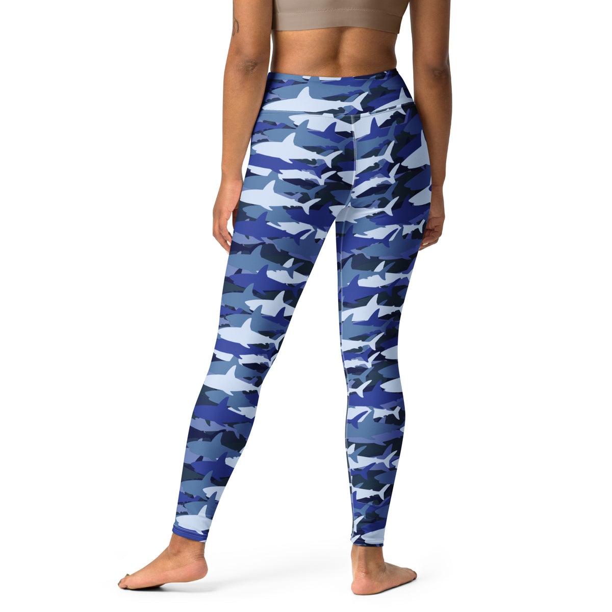 Women's Blue Shark Camouflage Buttery Soft Yoga Leggings - Quick Drying, High Waisted Comfort