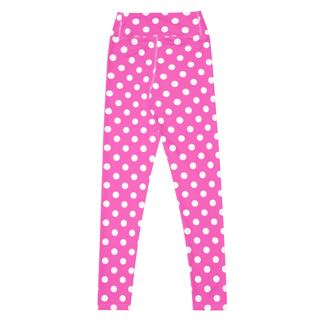 Women's Hot Pink Polka Dot Buttery Soft Yoga Leggings - Quick Drying, High Waisted Comfort