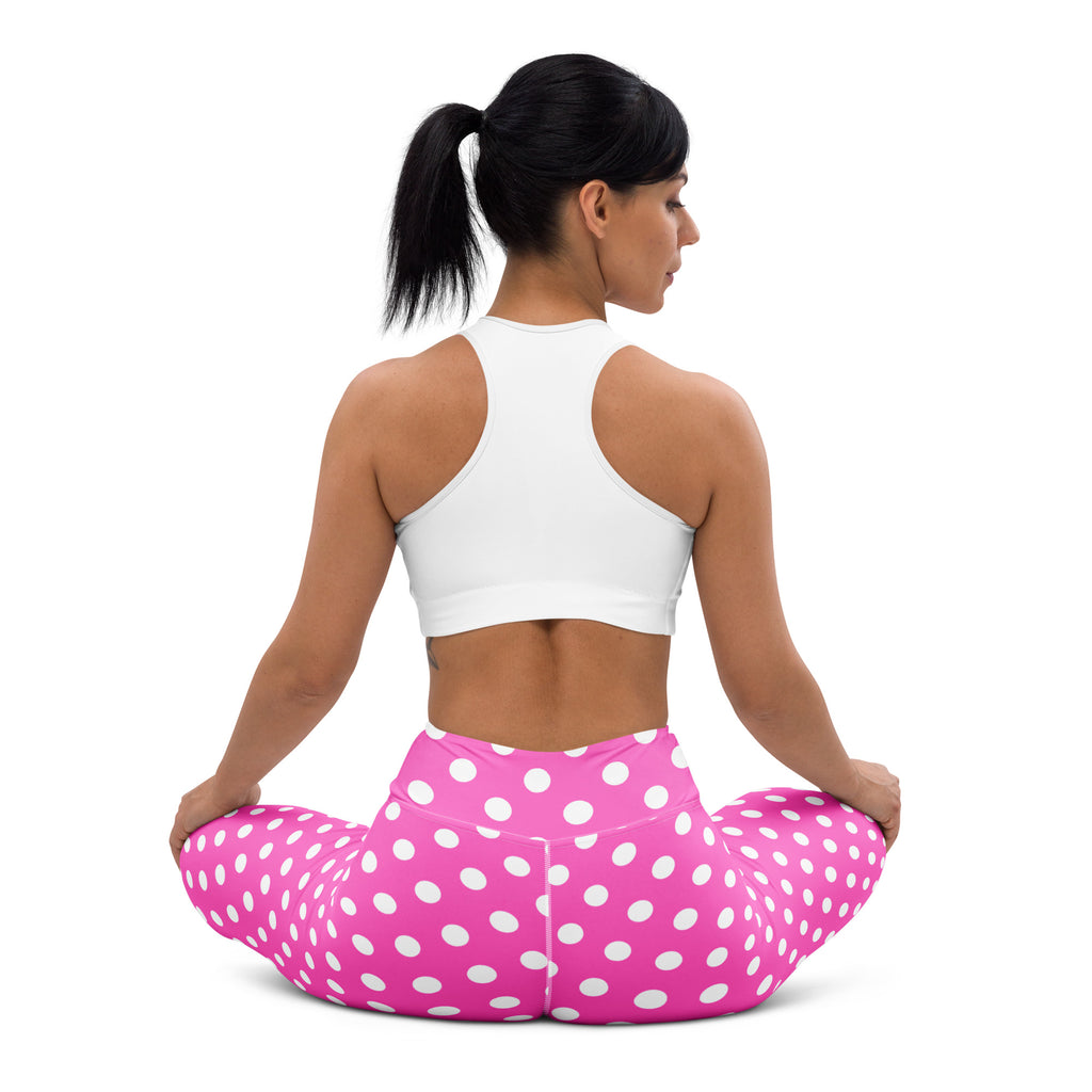 Women's Hot Pink Polka Dot Buttery Soft Yoga Leggings - Quick Drying, High Waisted Comfort