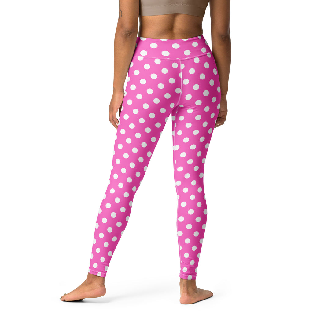 Women's Hot Pink Polka Dot Buttery Soft Yoga Leggings - Quick Drying, High Waisted Comfort