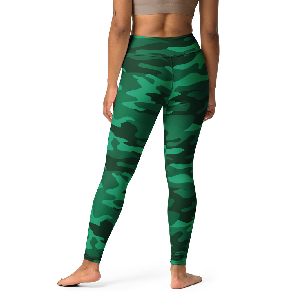 Women's Green Camouflage Buttery Soft Yoga Leggings - Quick Drying, High Waisted Comfort