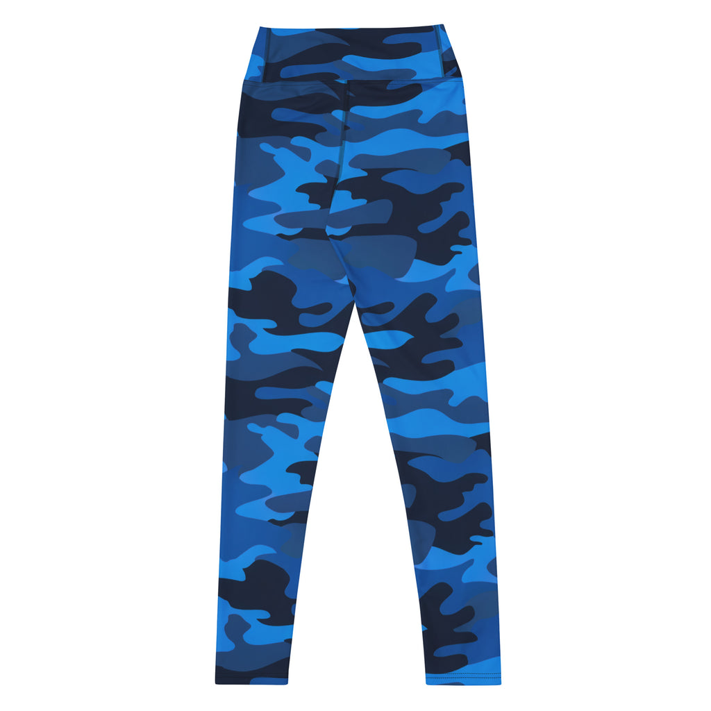 Women's Blue Camouflage Buttery Soft Yoga Leggings - Quick Drying, High Waisted Comfort