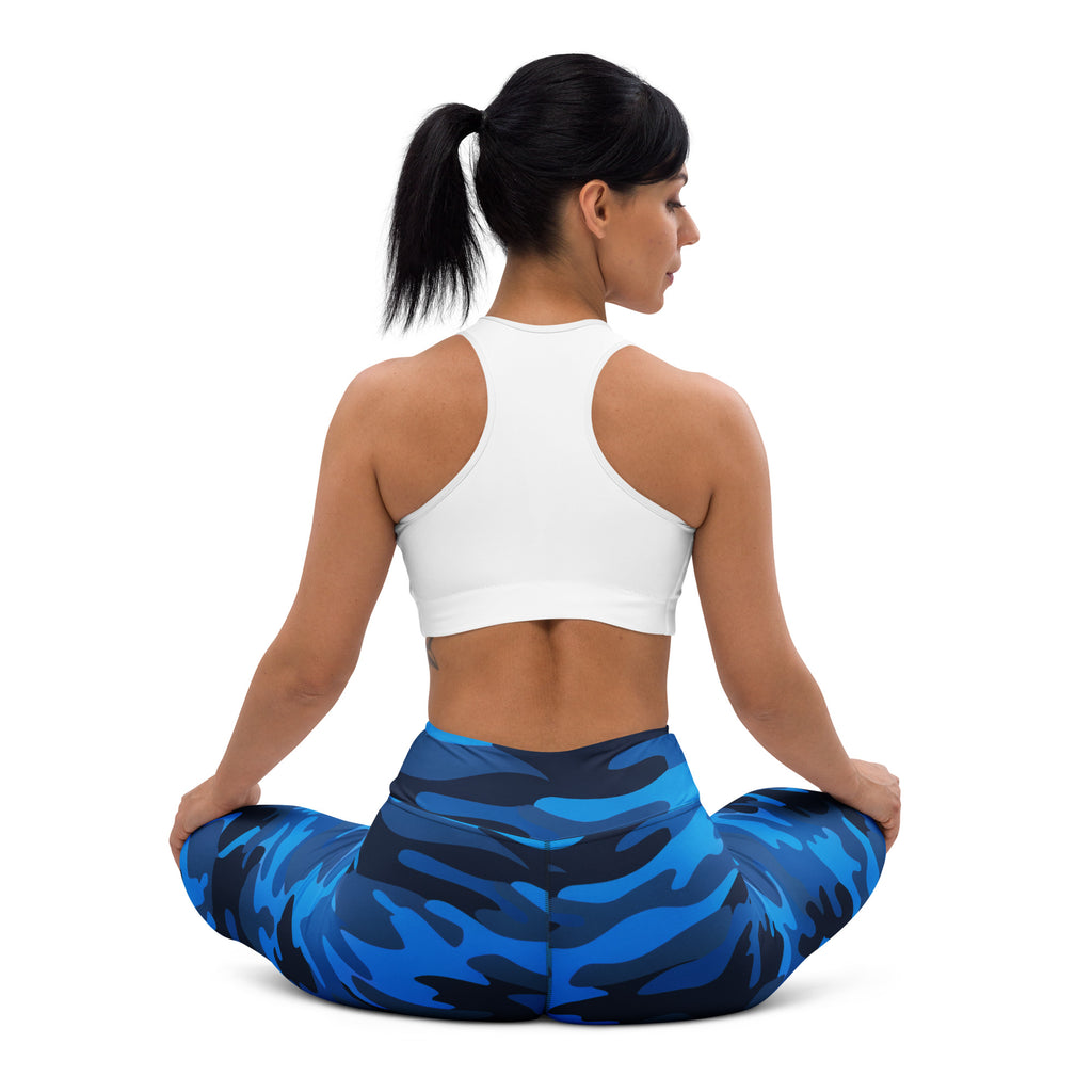 Women's Blue Camouflage Buttery Soft Yoga Leggings - Quick Drying, High Waisted Comfort