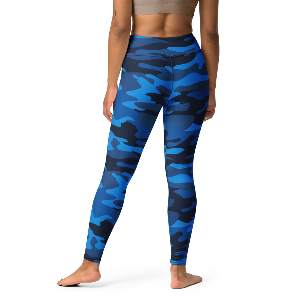 Women's Blue Camouflage Buttery Soft Yoga Leggings - Quick Drying, High Waisted Comfort