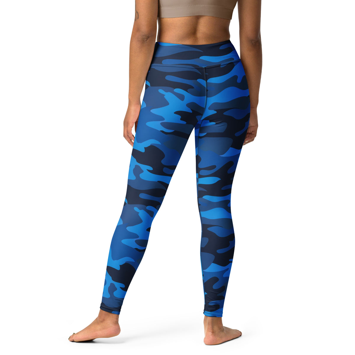 Women's Blue Camouflage Buttery Soft Yoga Leggings - Quick Drying, High Waisted Comfort