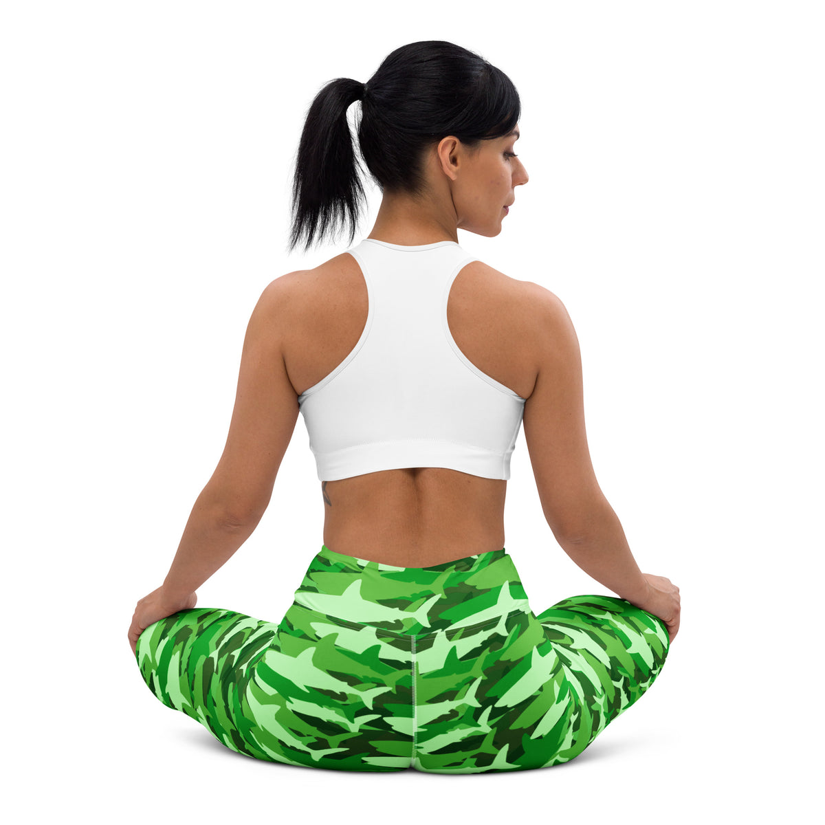 Women's Green Shark Camouflage Buttery Soft Yoga Leggings - Quick Drying, High Waisted Comfort