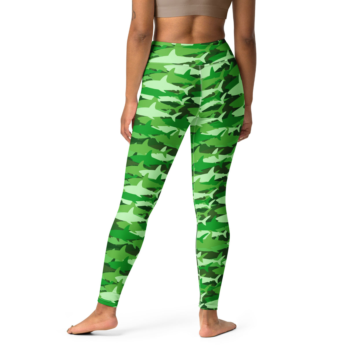Women's Green Shark Camouflage Buttery Soft Yoga Leggings - Quick Drying, High Waisted Comfort