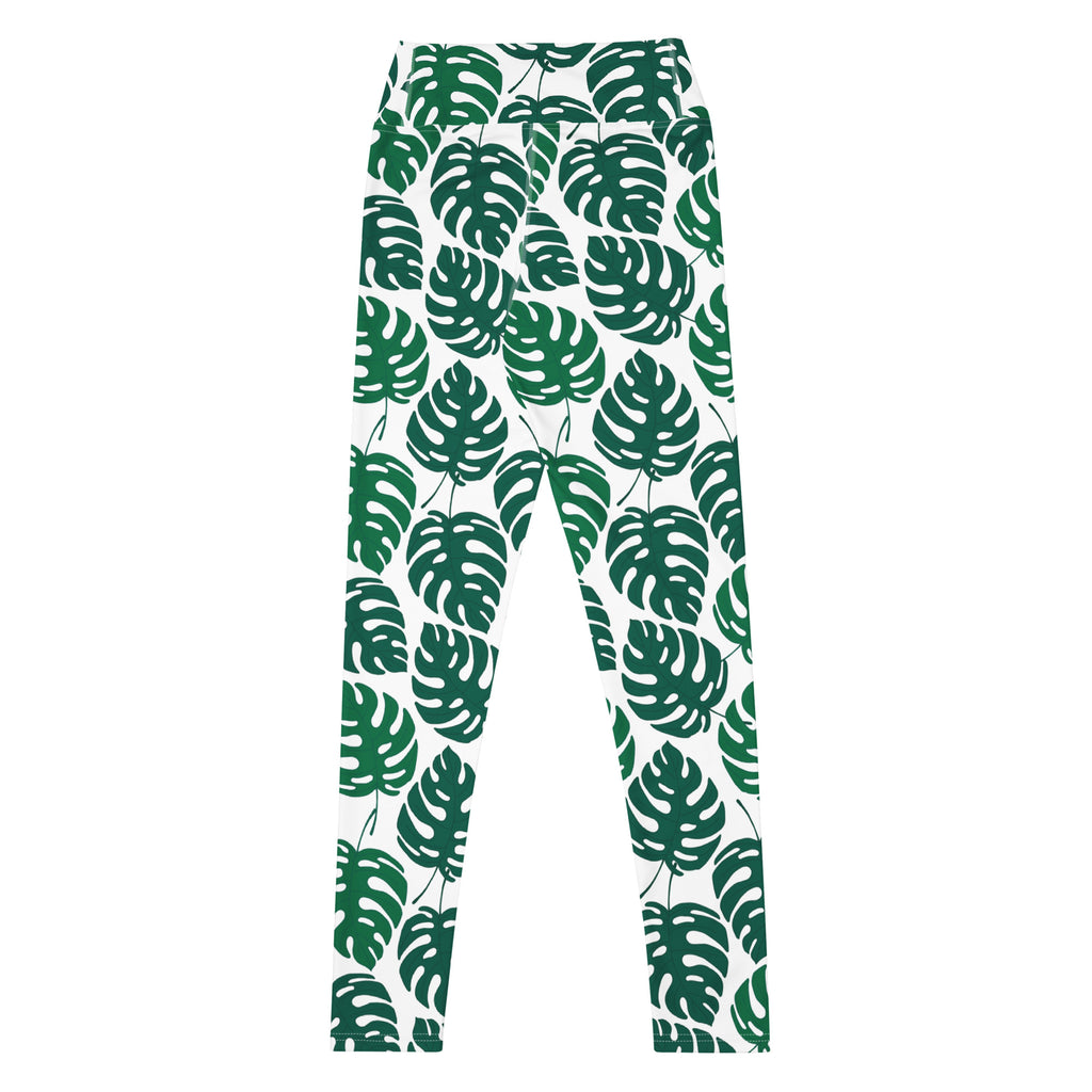 Women's Green Monstera Leaf Buttery Soft Yoga Leggings - Quick Drying, High Waisted Comfort