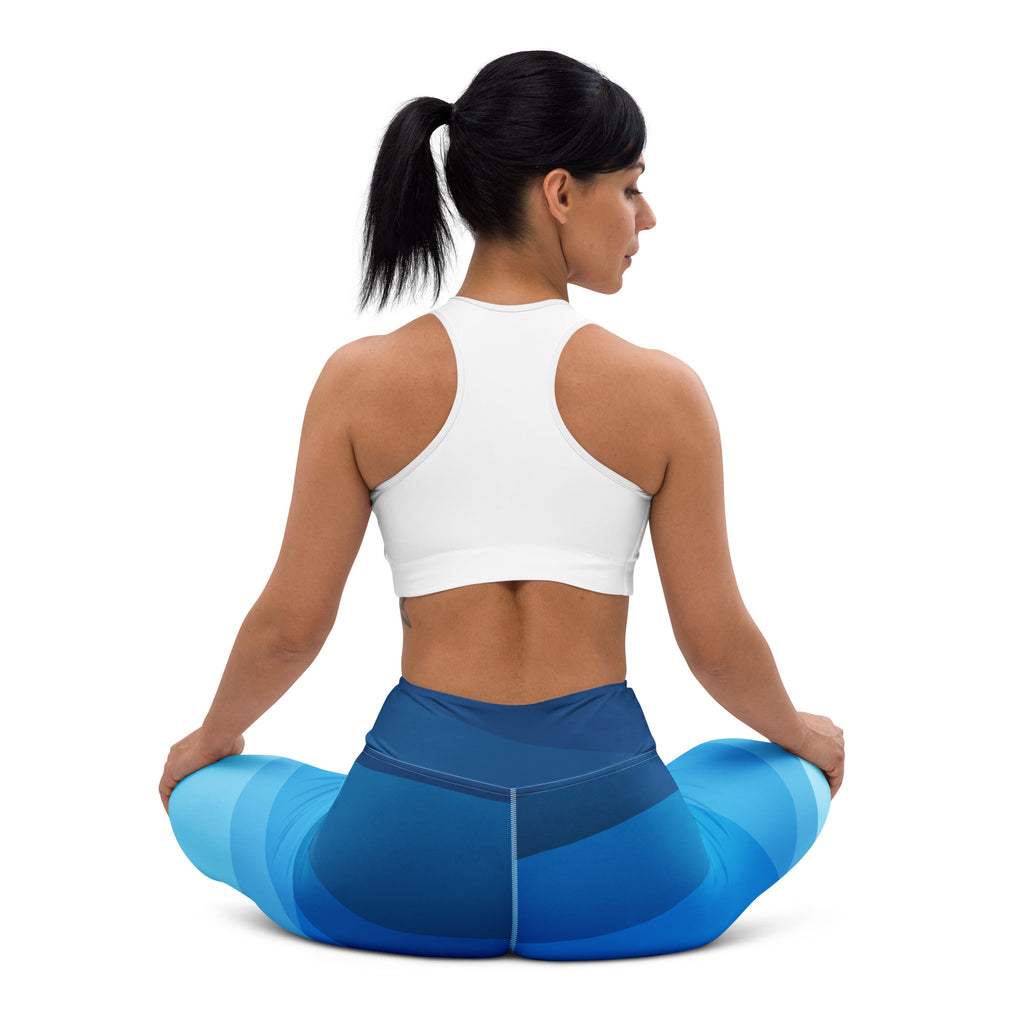 Women's Blue Ombre Ocean Waves Buttery Soft Yoga Leggings - Quick Drying, High Waisted Comfort