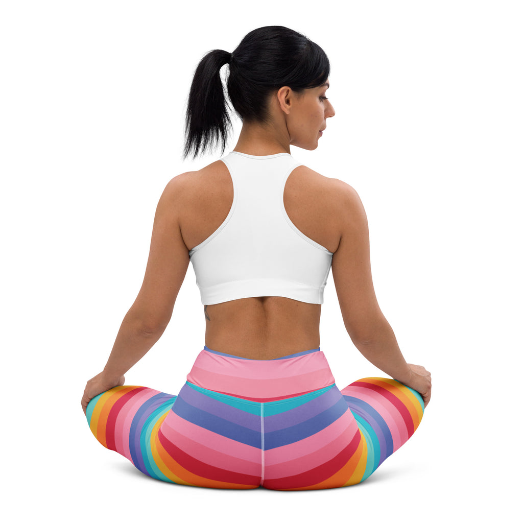 Women's Bright Striped Rainbow Buttery Soft Yoga Leggings - Quick Drying, High Waisted Comfort