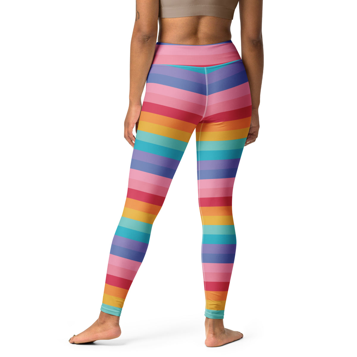 Women's Bright Striped Rainbow Buttery Soft Yoga Leggings - Quick Drying, High Waisted Comfort
