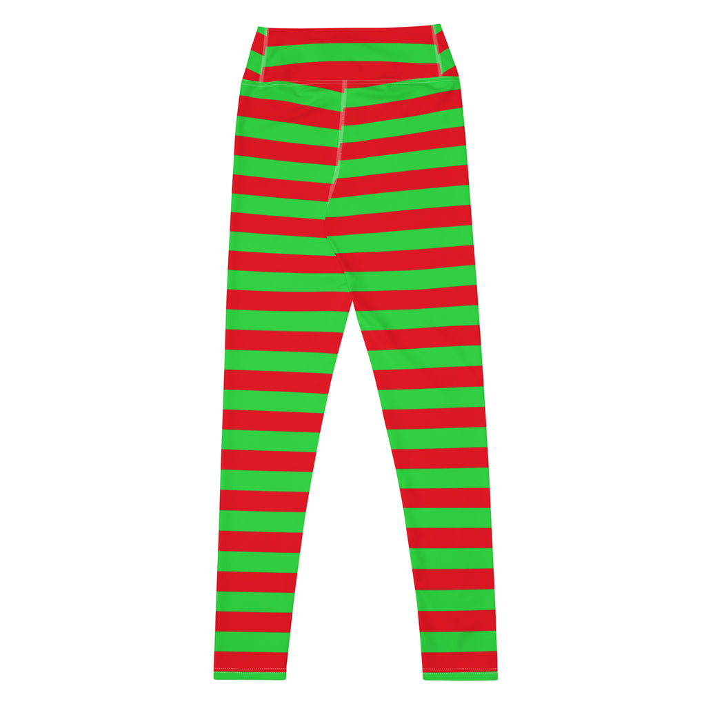 Women's Red & Green Striped Christmas Buttery Soft Yoga Leggings - Quick Drying, High Waisted Comfort
