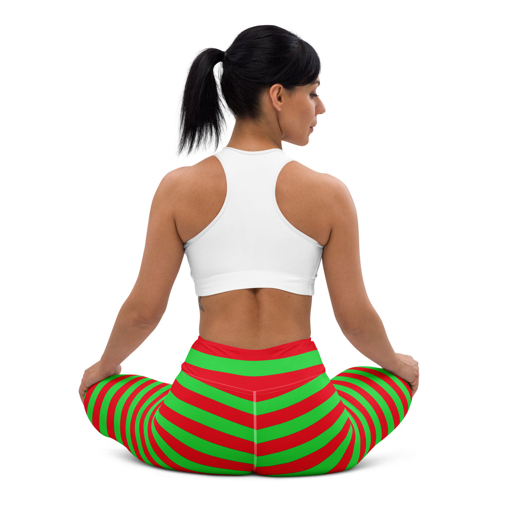 Women's Red & Green Striped Christmas Buttery Soft Yoga Leggings - Quick Drying, High Waisted Comfort