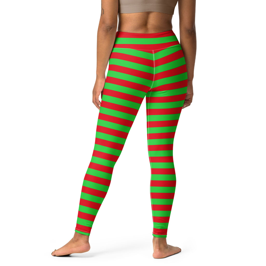 Women's Red & Green Striped Christmas Buttery Soft Yoga Leggings - Quick Drying, High Waisted Comfort