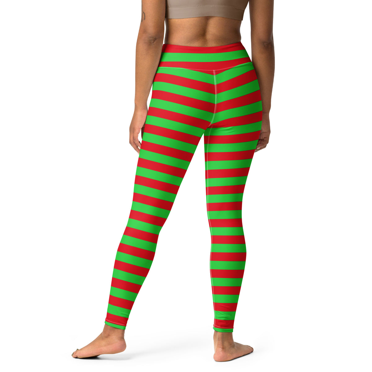 Women's Red & Green Striped Christmas Buttery Soft Yoga Leggings - Quick Drying, High Waisted Comfort