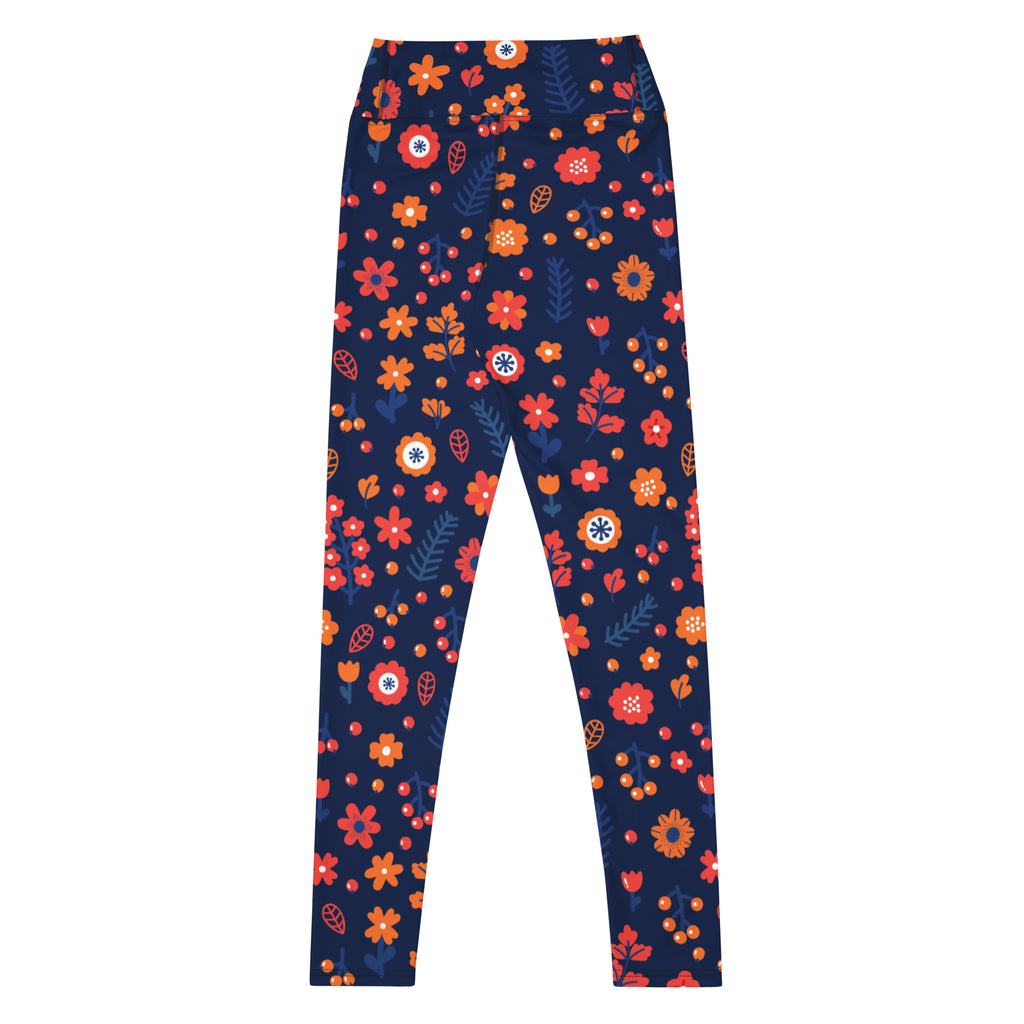Women's Navy Floral Buttery Soft Yoga Leggings - Quick Drying, High Waisted Comfort