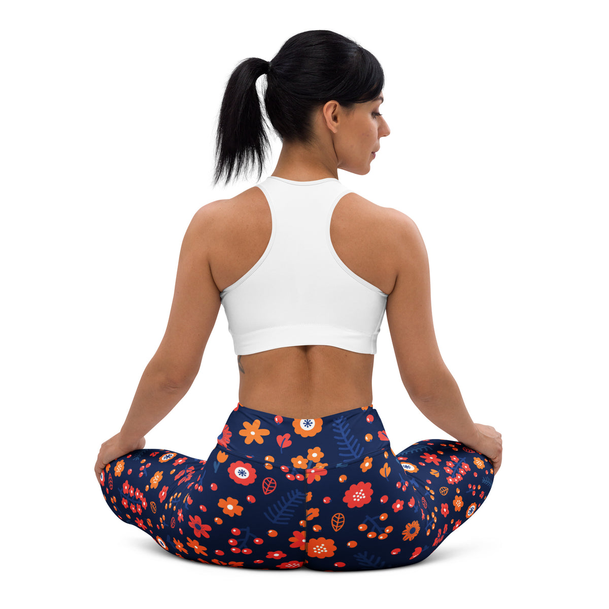 Women's Navy Floral Buttery Soft Yoga Leggings - Quick Drying, High Waisted Comfort
