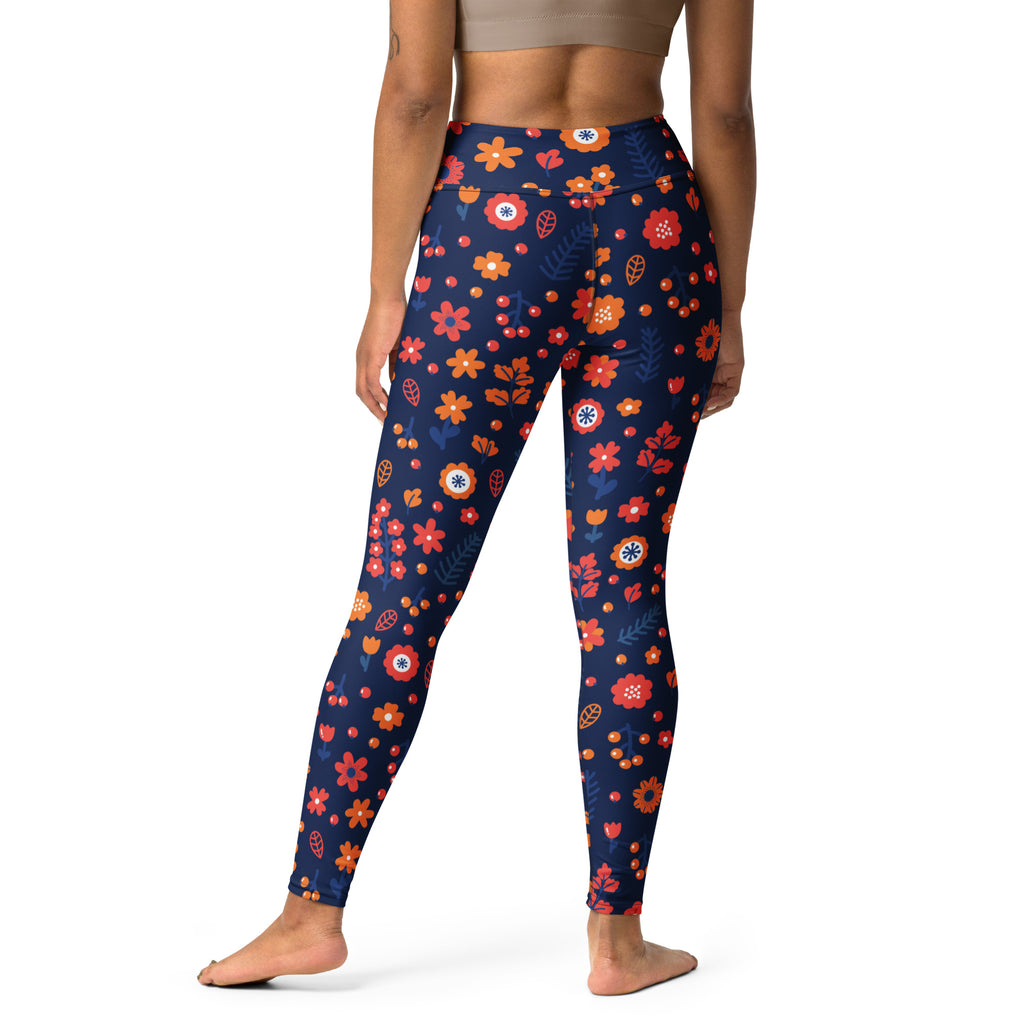 Women's Navy Floral Buttery Soft Yoga Leggings - Quick Drying, High Waisted Comfort