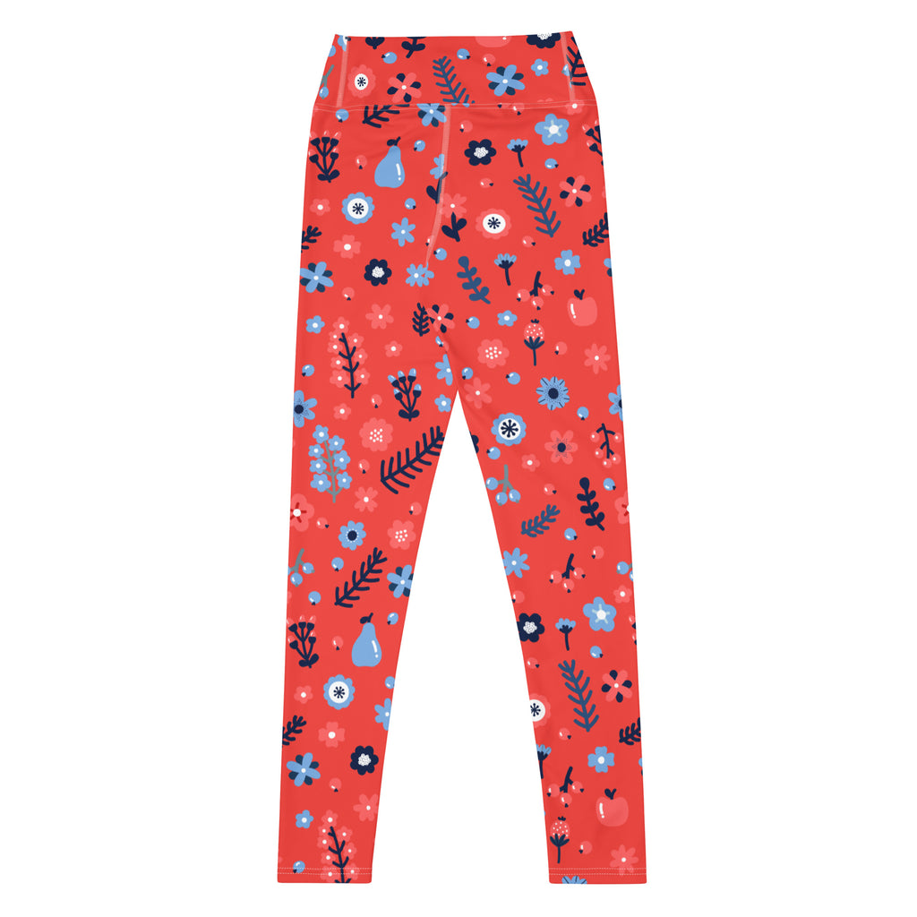 Women's Red Floral Buttery Soft Yoga Leggings - Quick Drying, High Waisted Comfort