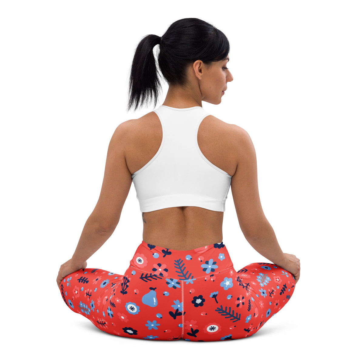 Women's Red Floral Buttery Soft Yoga Leggings - Quick Drying, High Waisted Comfort