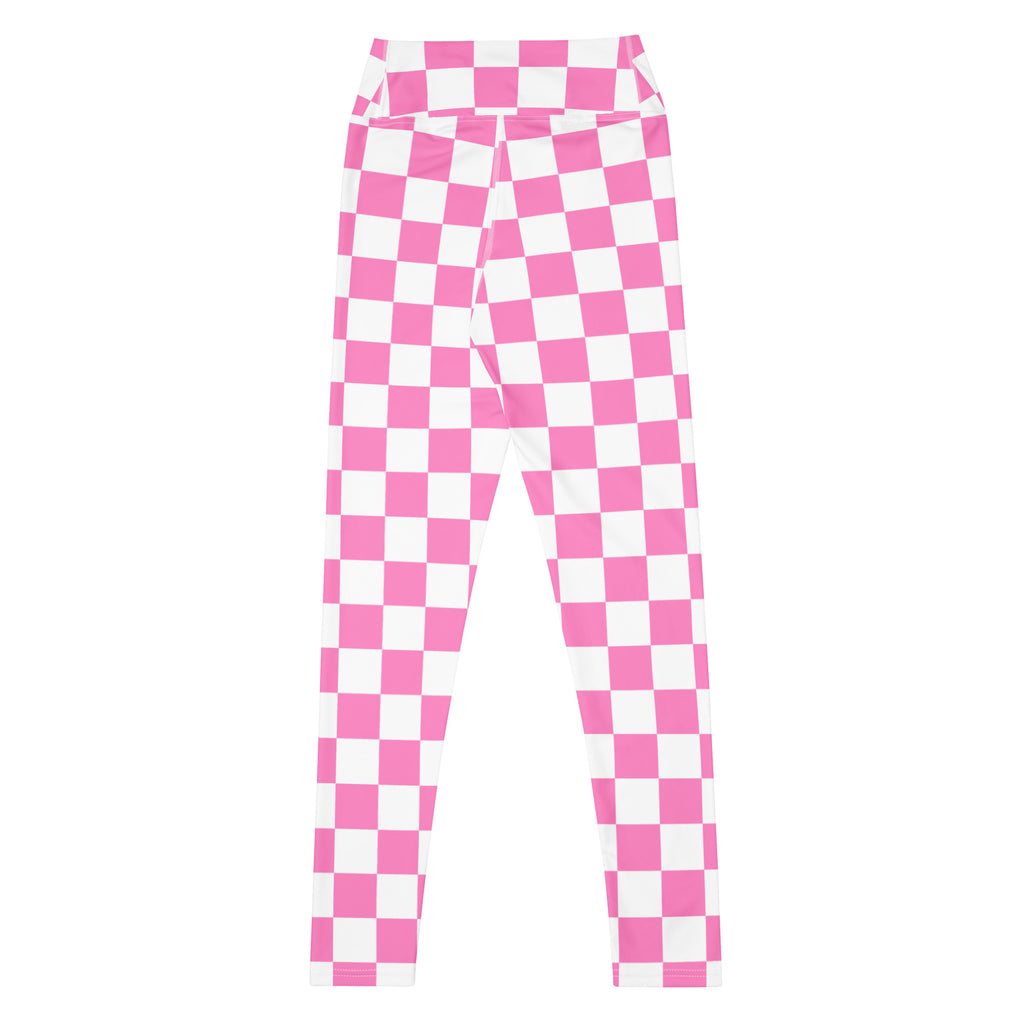 Women's Pink Checkered Buttery Soft Yoga Leggings - Quick Drying, High Waisted Comfort