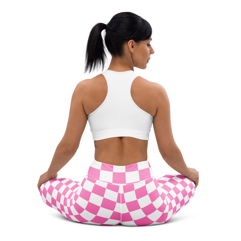 Women's Pink Checkered Buttery Soft Yoga Leggings - Quick Drying, High Waisted Comfort