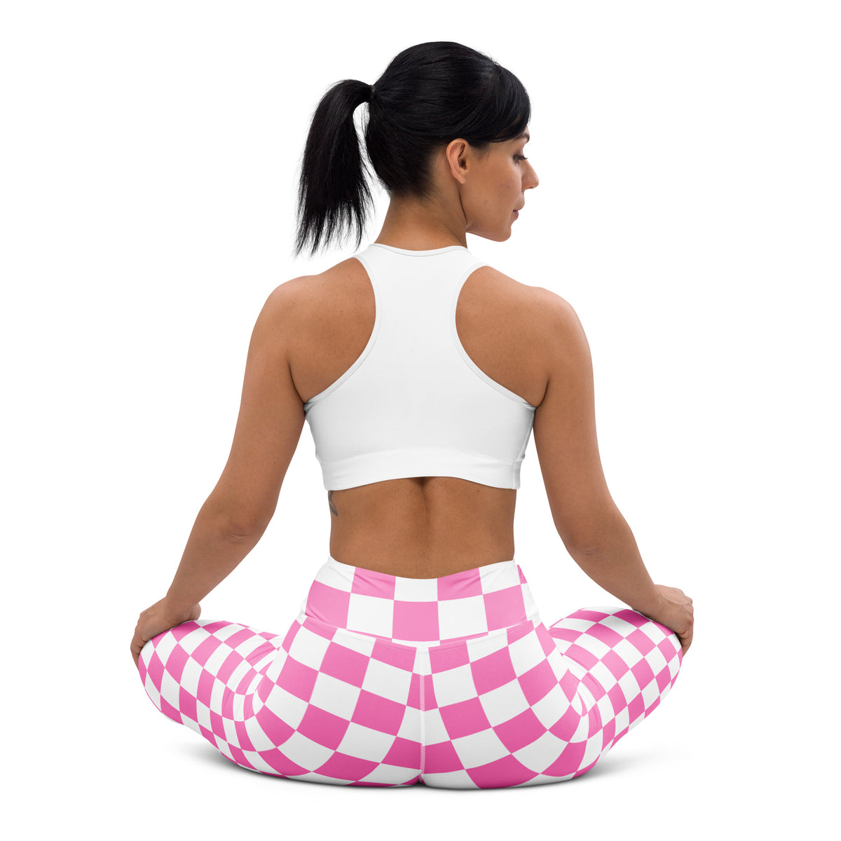 Women's Pink Checkered Buttery Soft Yoga Leggings - Quick Drying, High Waisted Comfort