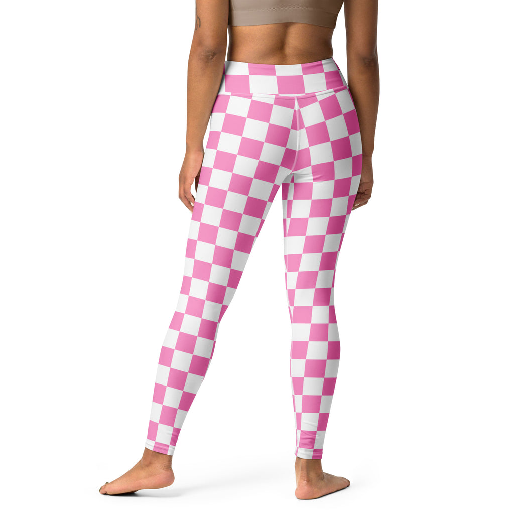 Women's Pink Checkered Buttery Soft Yoga Leggings - Quick Drying, High Waisted Comfort