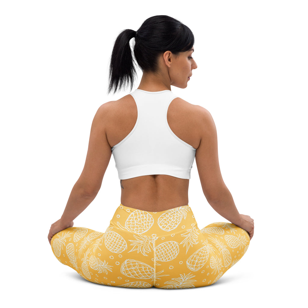 Women's Golden Yellow Pineapple Buttery Soft Yoga Leggings - Quick Drying, High Waisted Comfort