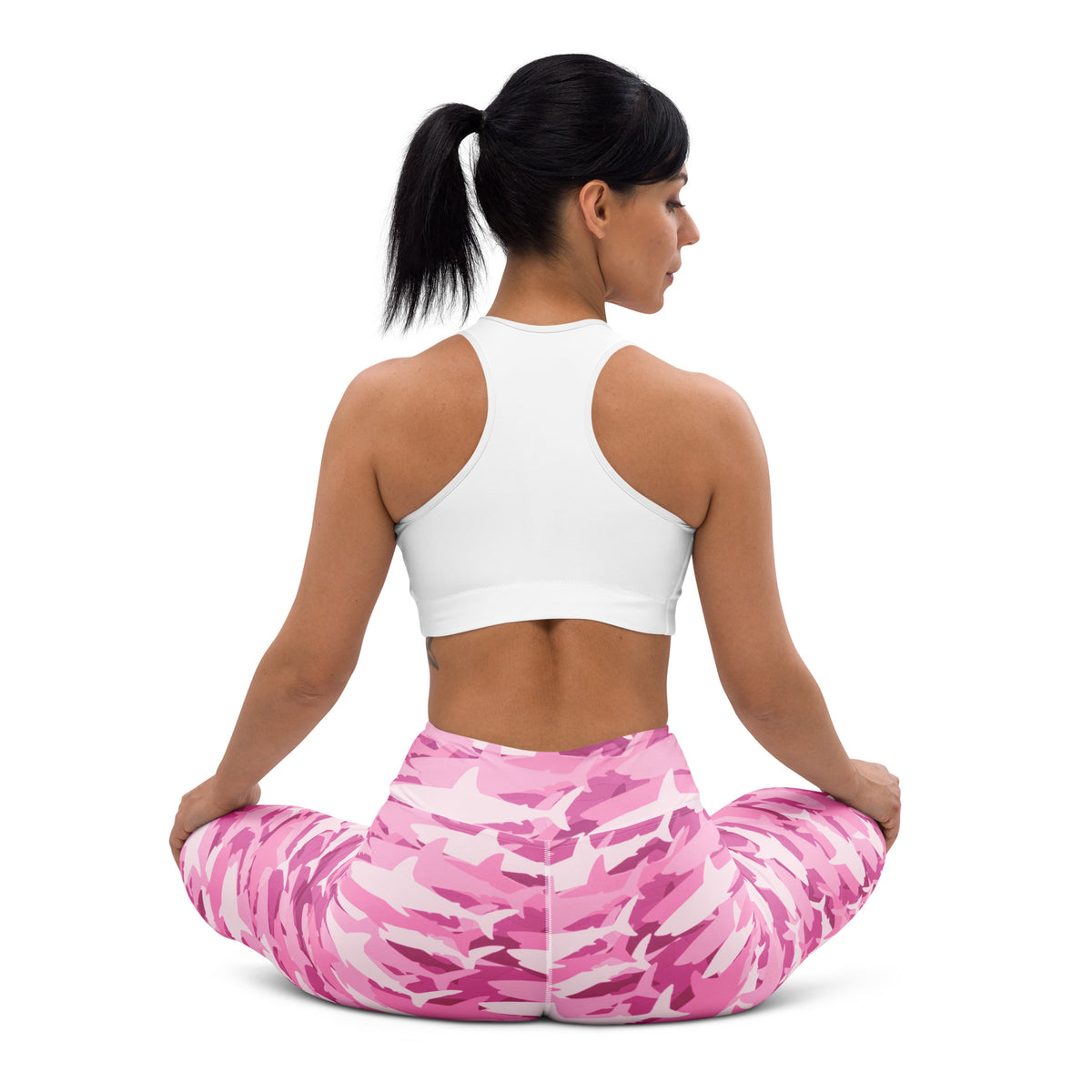 Women's Pink Shark Camouflage Buttery Soft Yoga Leggings - Quick Drying, High Waisted Comfort