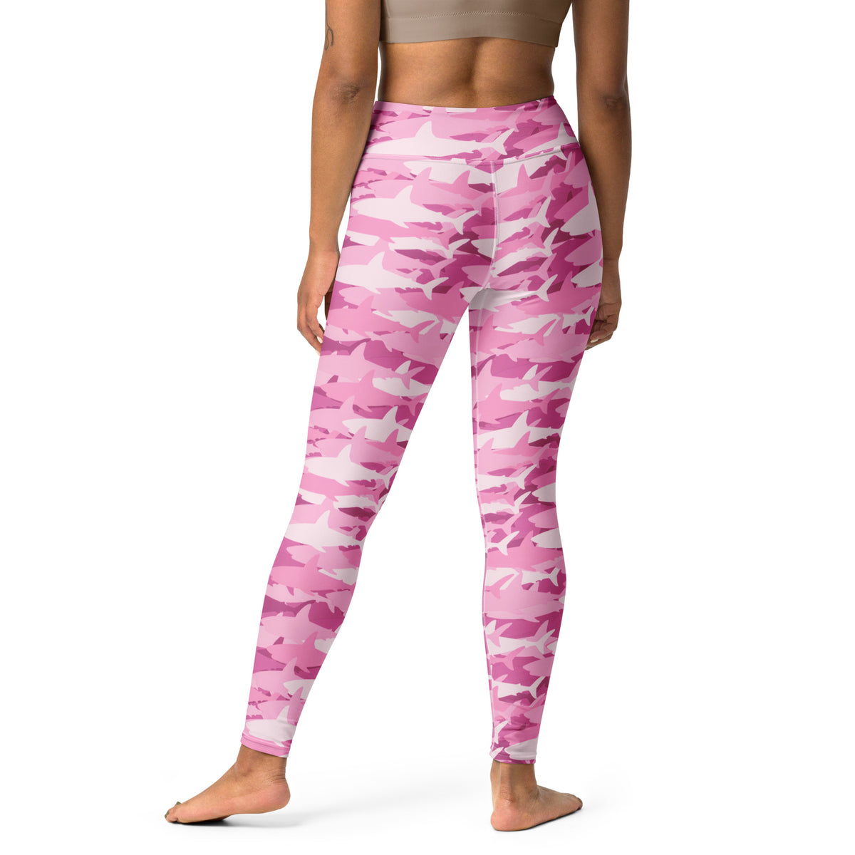 Women's Pink Shark Camouflage Buttery Soft Yoga Leggings - Quick Drying, High Waisted Comfort
